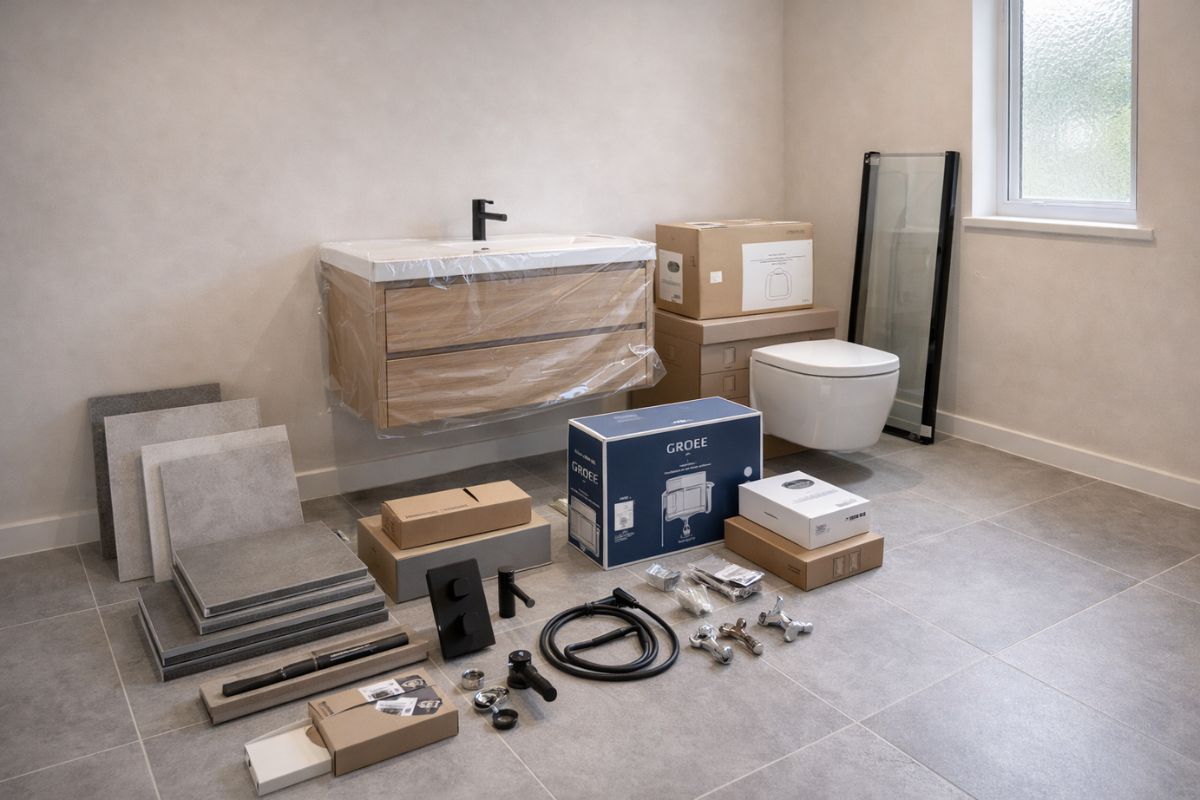 Supply and fit bathroom project in Warrington showing coordinated product sourcing and professional installation