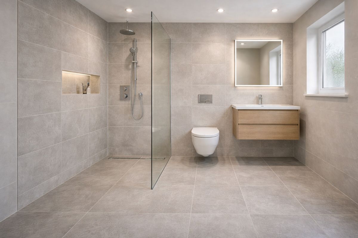 Modern wetroom installation in Warrington with professional waterproofing and contemporary finishes
